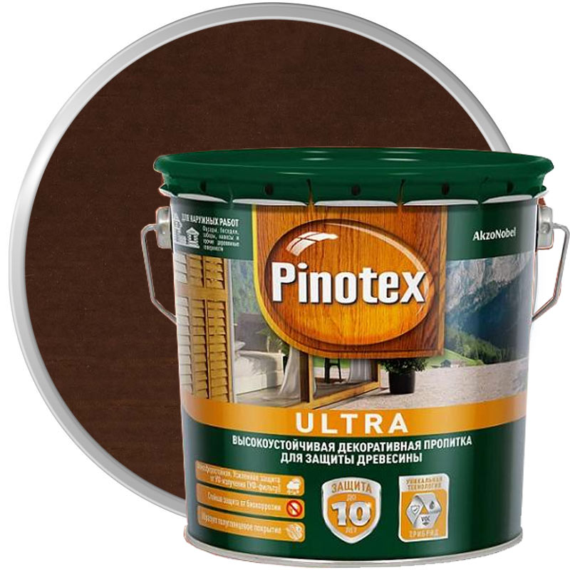 Антисептик декоративный для дерева «PINOTEX Ultra Орех полуглянцевый» 9 л
