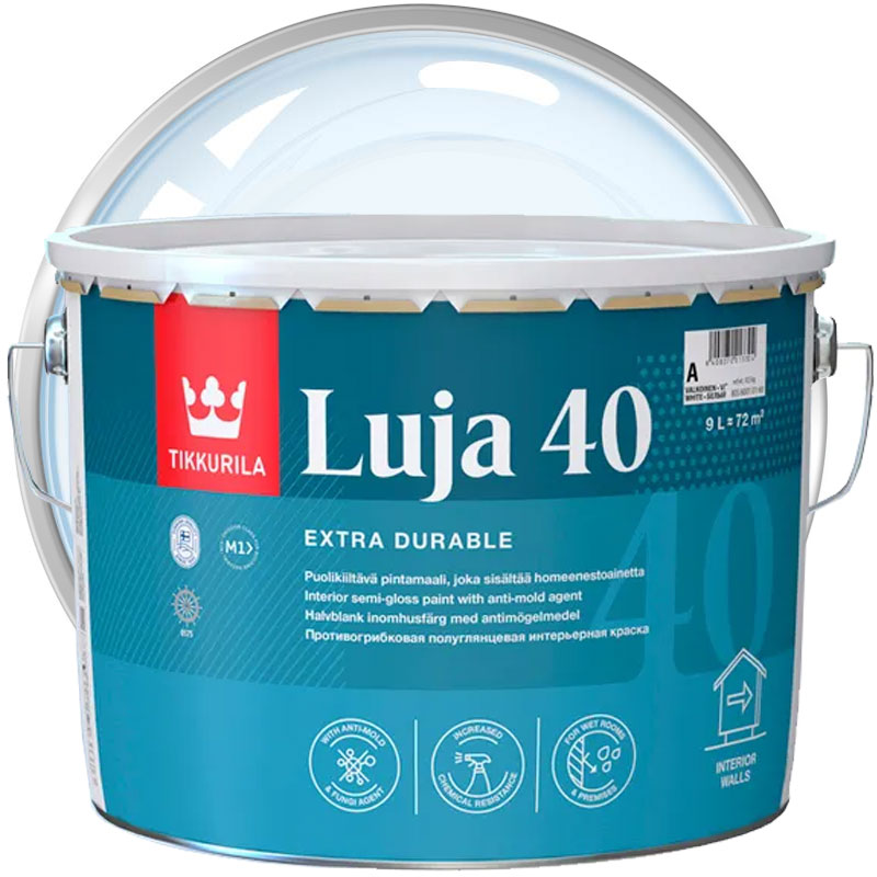 Краска интерьерная моющаяся «TIKKURILA Luja 40 Бесцветная полуглянцевая База C» 9 л