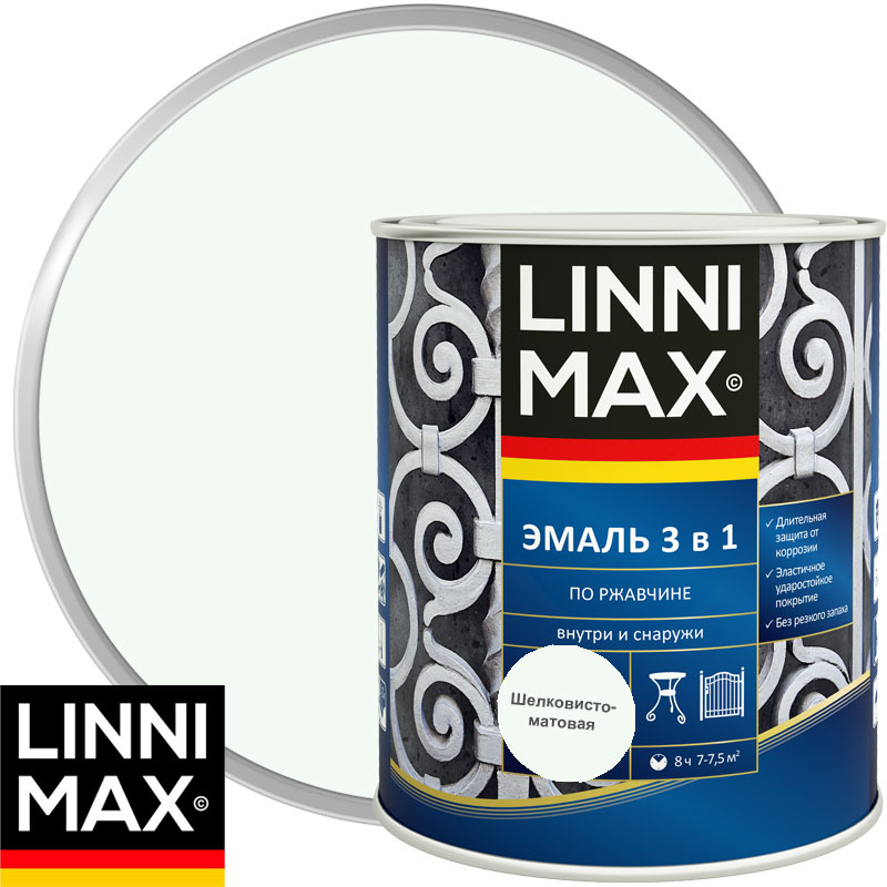Эмаль алкидно-уретановая «LINNIMAX Эмаль по ржавчине 3 в 1» RAL 9003 Белая 0,75 л
