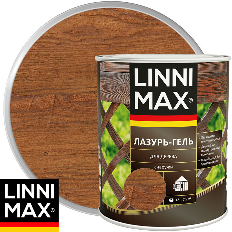 Антисептик лессирующий для дерева «LINNIMAX Лазурь-гель» Тик Шелковисто-матовый 0,75 л