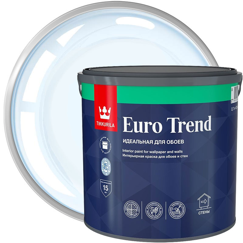 Краска для обоев и стен «TIKKURILA Euro Trend Бесцветная матовая База С» 2,7 л