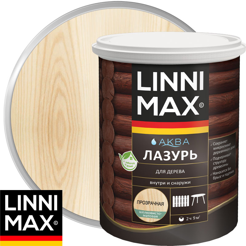 Антисептик лессирующий для дерева «LINNIMAX Аква Лазурь» Колеруемая Шелковисто-матовый 2,5 л