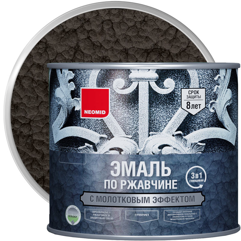 Грунт-эмаль по ржавчине 3 в 1 с молотковым эффектом NEOMID Графит глянцевая 2,5 кг
