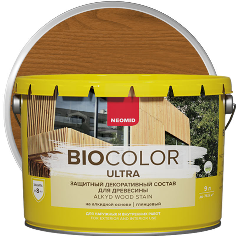 Антисептик декоративный для дерева «NEOMID Bio Color Ultra Орех полуглянцевый» 9 л