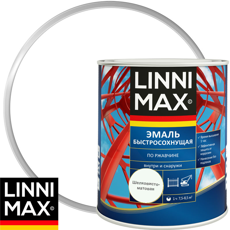 Грунт-эмаль алкидная «LINNIMAX Эмаль быстросохнущая по ржавчине» шелковисто-матовая Белая База 1 0,75 л