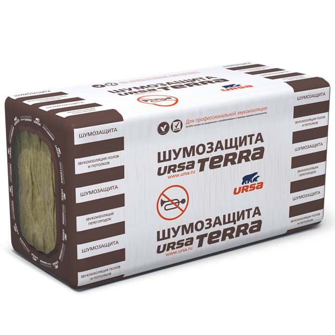 Стекловата «Ursa Terra 34 PN Шумозащита» 1250х610х50 мм (7,62 м²/0.381 м³/10 плит)
