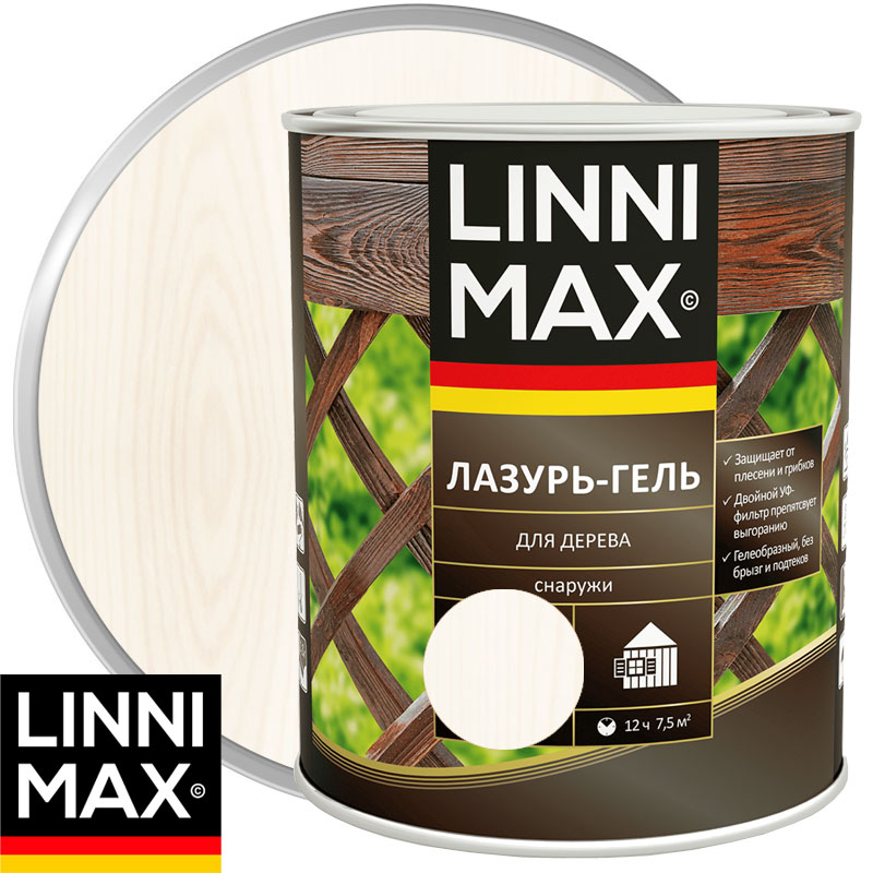 Антисептик лессирующий для дерева «LINNIMAX Лазурь-гель» Белый Шелковисто-матовый 2,5 л
