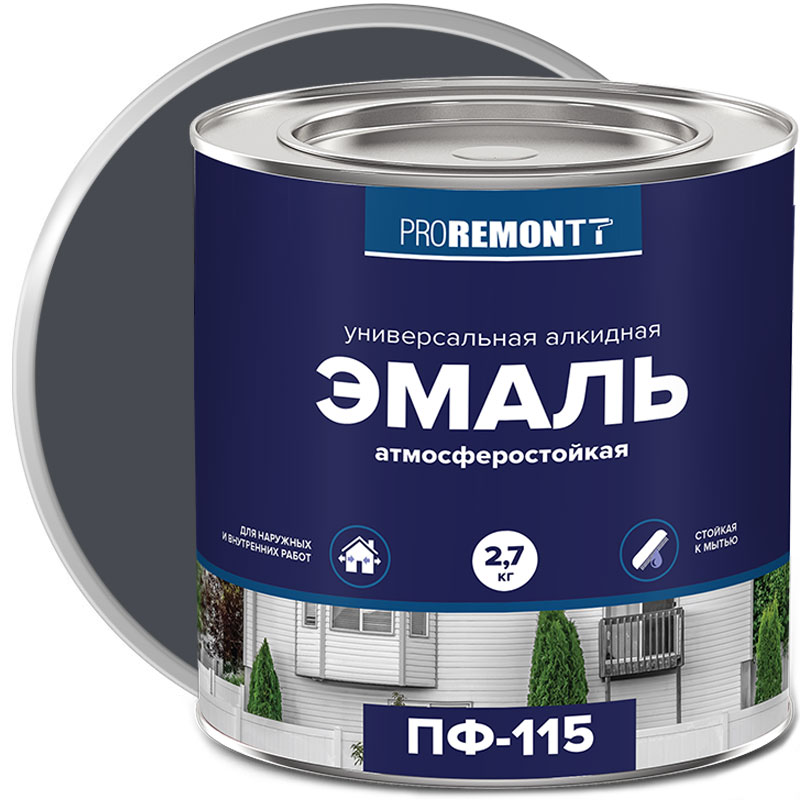 Эмаль ПФ-115 PROREMONTT Графит RAL 7024 глянцевая 2,7 кг