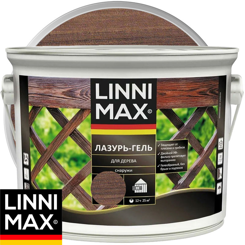 Антисептик лессирующий для дерева «LINNIMAX Лазурь-гель» Орех Шелковисто-матовый 9 л