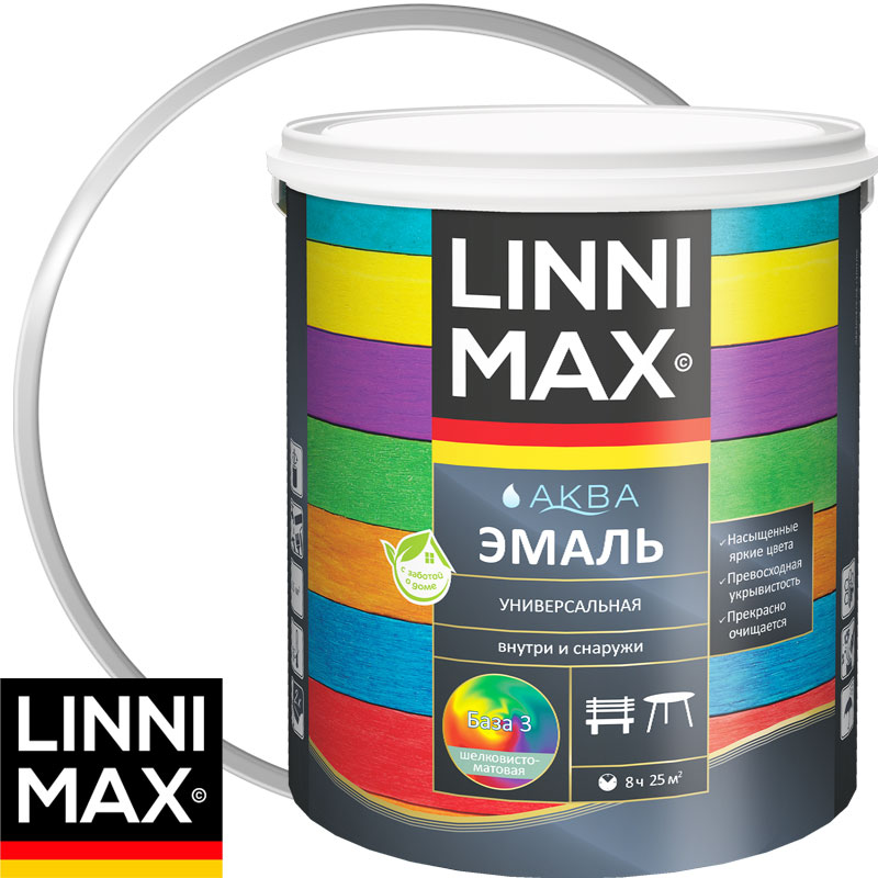 Краска фасадная для дерева и металла «LINNIMAX Аква Эмаль» База 1 Глянцевая 2,5 л
