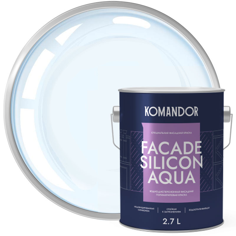 Краска фасадная «КОМАНДОР FACADE SILICON AQUA» Бесцветная База С 2,7 л водоотталкивающая глубокоматовая