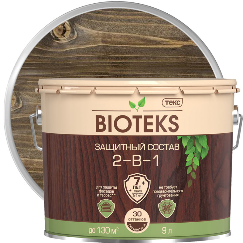 Антисептик декоративный для дерева «ТЕКС Bioteks 2 в 1 Орех» 9 л