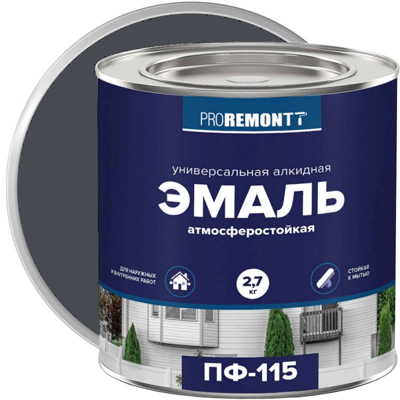 Эмаль ПФ-115 PROREMONT Графит RAL 7024 глянцевая 2,7 кг