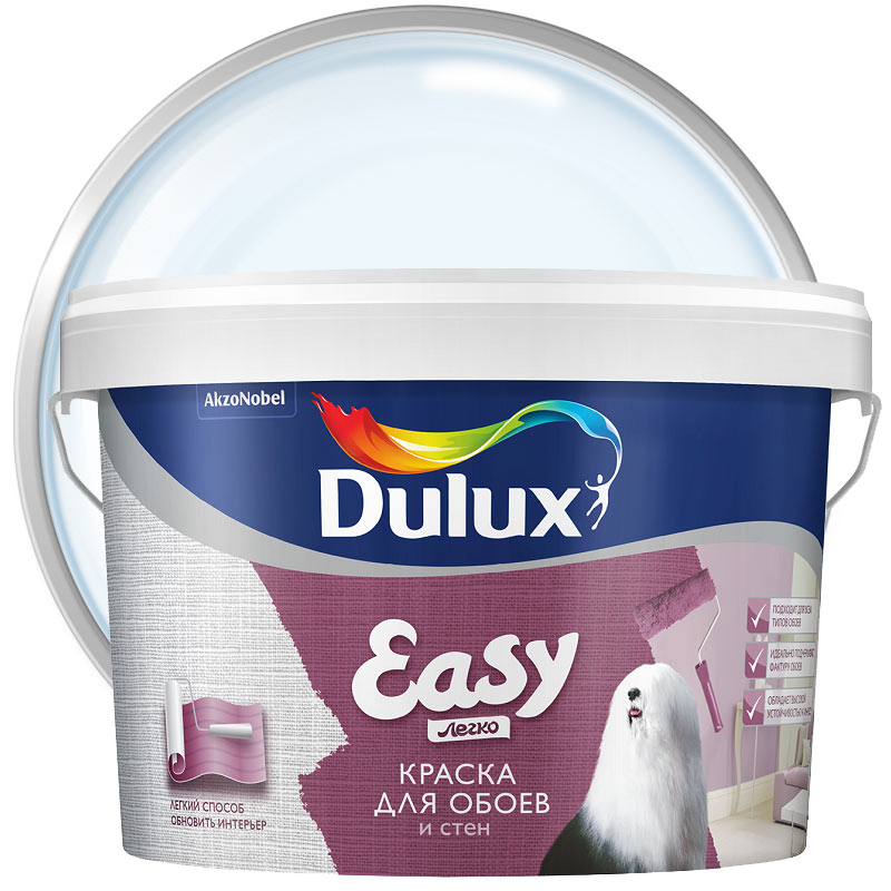 Краска для обоев и стен интерьерная «DULUX Easy Бесцветная матовая База BС» 2,25 л