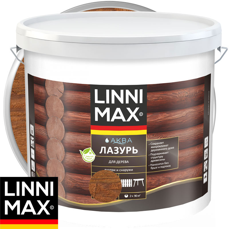 Антисептик лессирующий для дерева «LINNIMAX Аква Лазурь» Тик Шелковисто-матовый 9 л