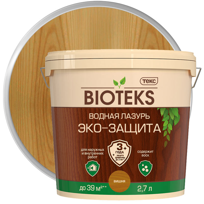 Лазурь водная с УФ-защитой для дерева «ТЕКС Bioteks Эко-Защита Вишня полуматовая» 2,7 л