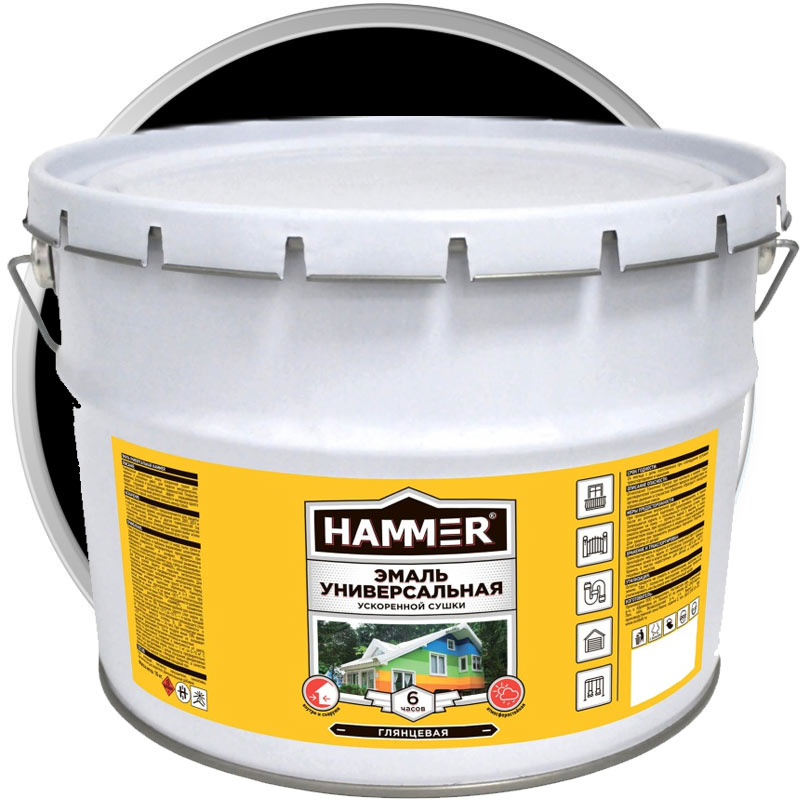 Эмаль универсальная ускоренной сушки HAMMER Черная глянцевая 10 кг
