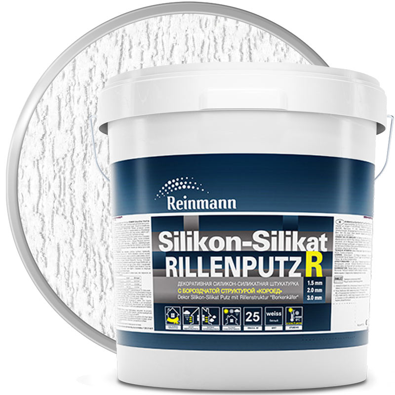 Штукатурка декоративная силикон-силикатная «REINMANN Silikon-Silikat RillenPutz R Белая Короед 2 мм» 25 кг