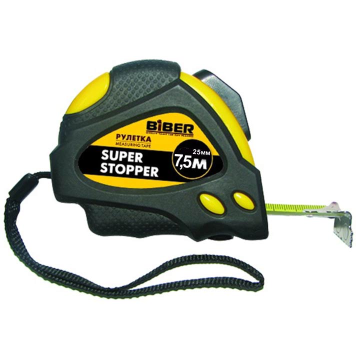 Рулетка магнитная с автостопом BIBER Super Stopper 7,5 м x 25 мм