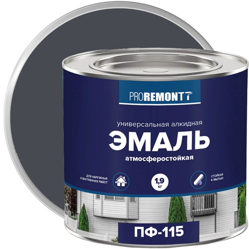 Эмаль ПФ-115 PROREMONTT Графит RAL 7024 глянцевая 1,9 кг
