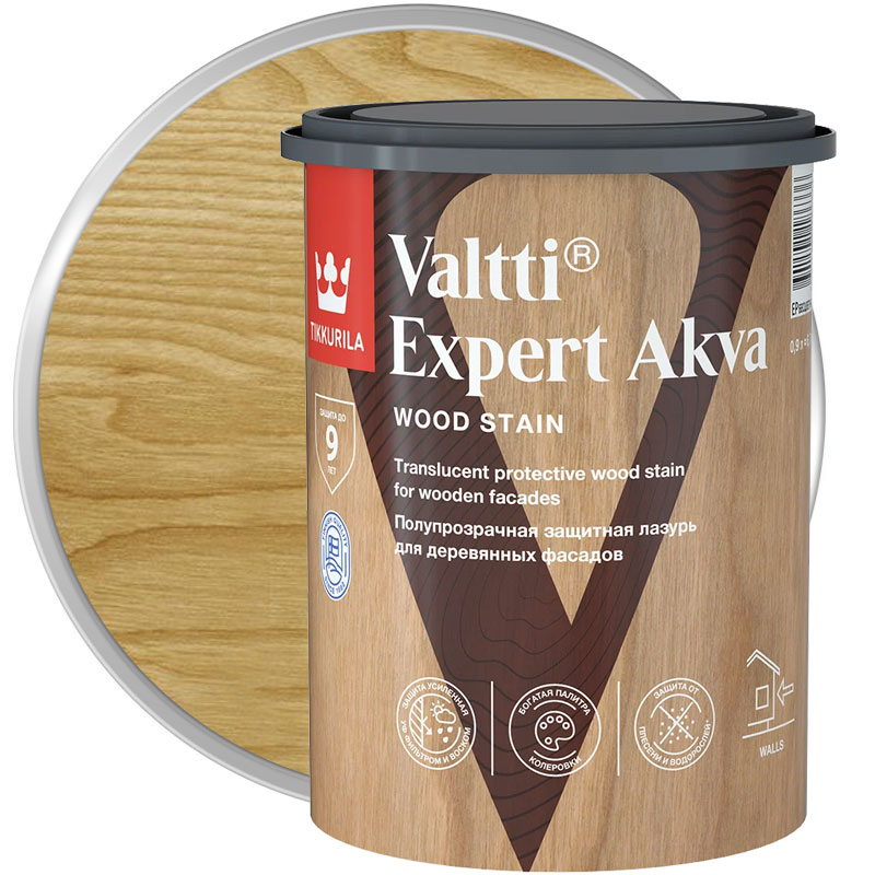 Антисептик декоративный для дерева «TIKKURILA Valtti Expert Akva Орегон полуматовый» 0,9 л