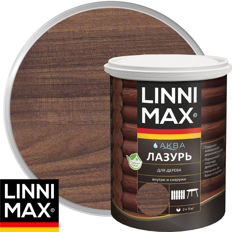 Антисептик лессирующий для дерева «LINNIMAX Аква Лазурь» Орех Шелковисто-матовый 0,9 л