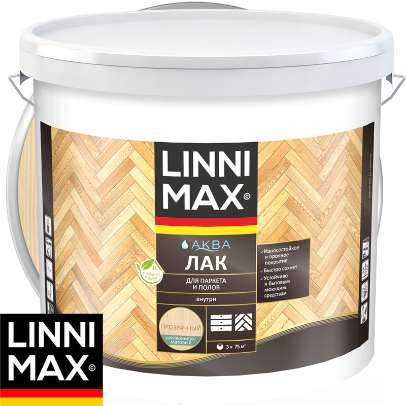 Лак «LINNIMAX Аква Лак для паркета и полов» Бесцветный глянцевый 9 л
