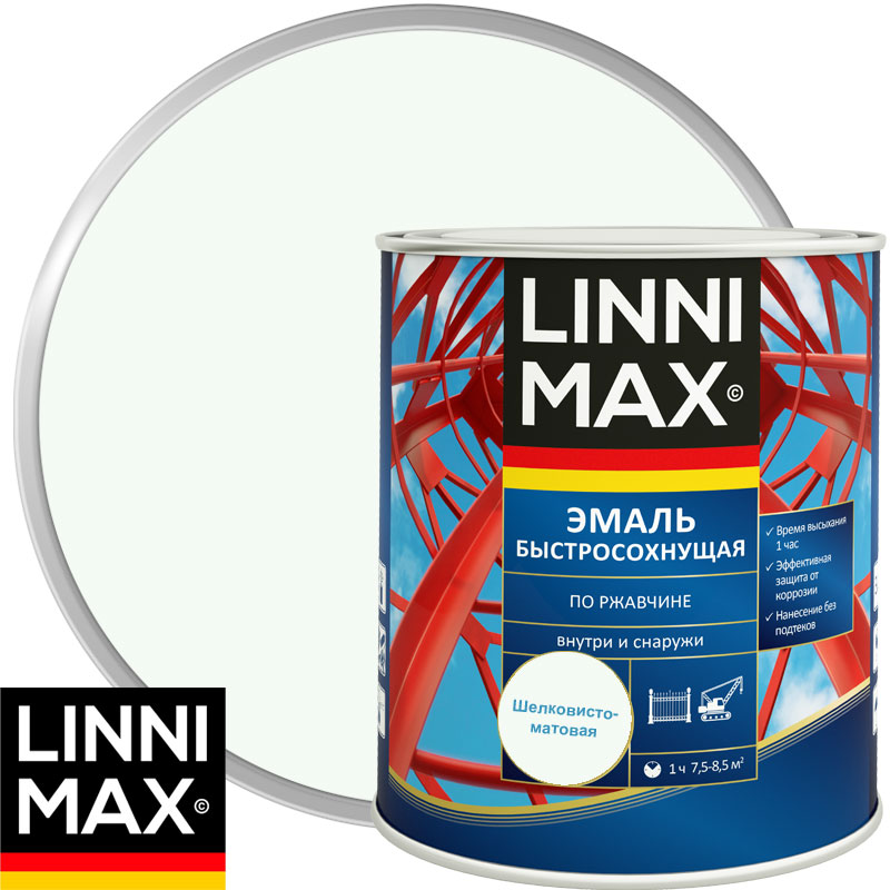 Грунт-эмаль алкидная «LINNIMAX Эмаль быстросохнущая по ржавчине» шелковисто-матовая Сигнальная белая RAL 9003 0,75 л