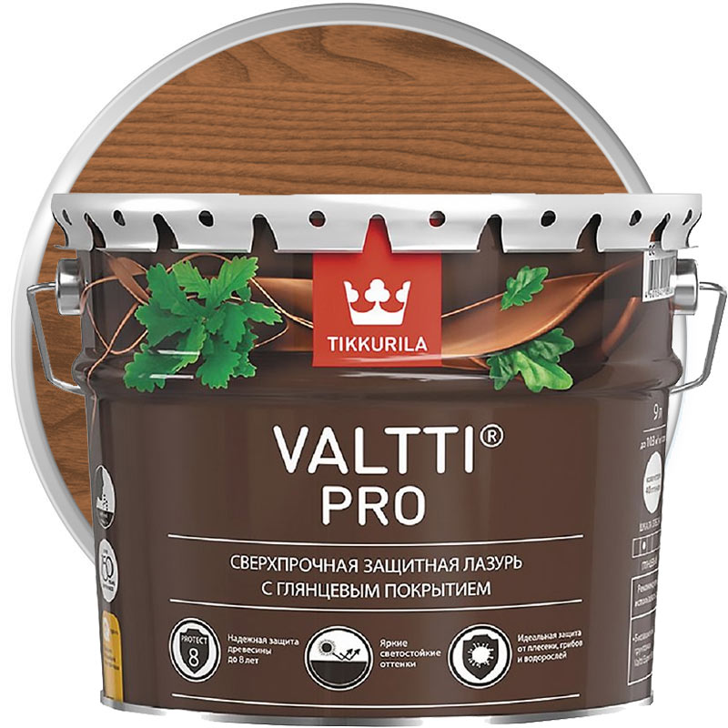 Антисептик декоративный для дерева «TIKKURILA Valtti Pro Тик глянцевый» 9 л